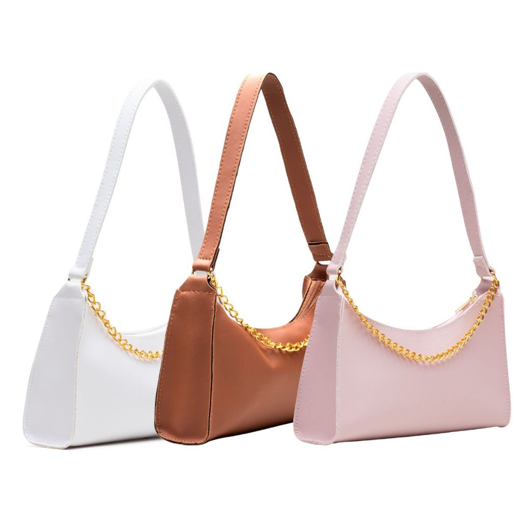 KIT BOLSAS FEMININAS 3 BAGUETES LISAS PEQUENAS CORRENTES DE OMBRO E DE MÃO PEQUENAS MEIA LUA CORES!!